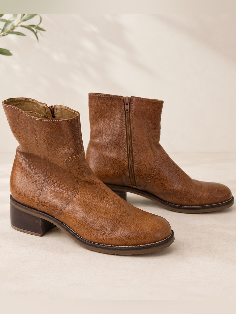 Rockport Brown Leather Ankle Boots with Side Zipper